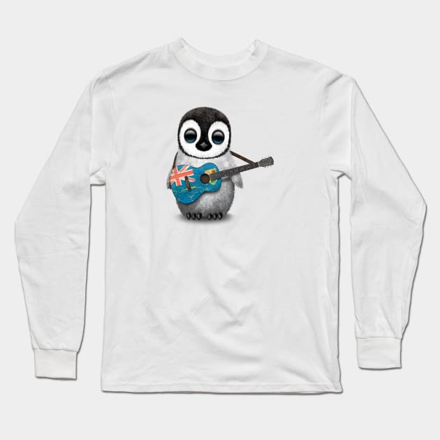 Baby Penguin Playing Turks and Caicos Flag Guitar Long Sleeve T-Shirt by jeffbartels